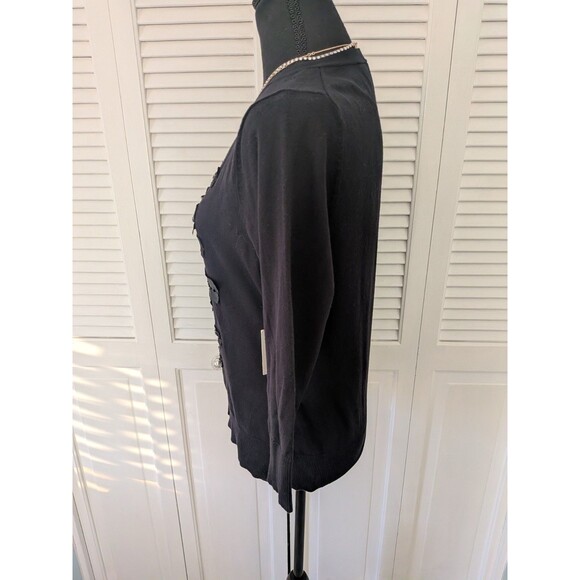 NEW tags Relativity Cardigan Women Petite M Black Embellished Satin Trim Sweater - Picture 6 of 11